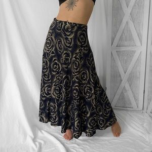 Vintage 1970s floral knit cotton maxi skirt in